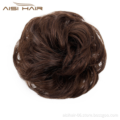 Aisi Hair Brazilian Human Hair Curly Brown Chignon Bun Elastic Rope Rubber Band Hairpiece Clip In Extension For Women